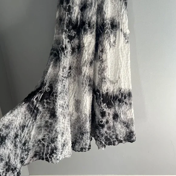 LUNA LUZ‎ Tie Dye Midi Dress Linen Blend V Neck Medium Crinkle Artsy Lagenlook - Picture 5 of 8